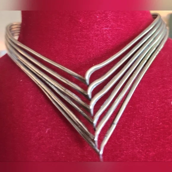 VTG 70's THE WAVE Silver Choker 14" Modernist Boho Neck 7" Wrist Cuff Set - Picture 2 of 8